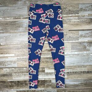 Lularoe One Size leggings blue mixed tape cassette
